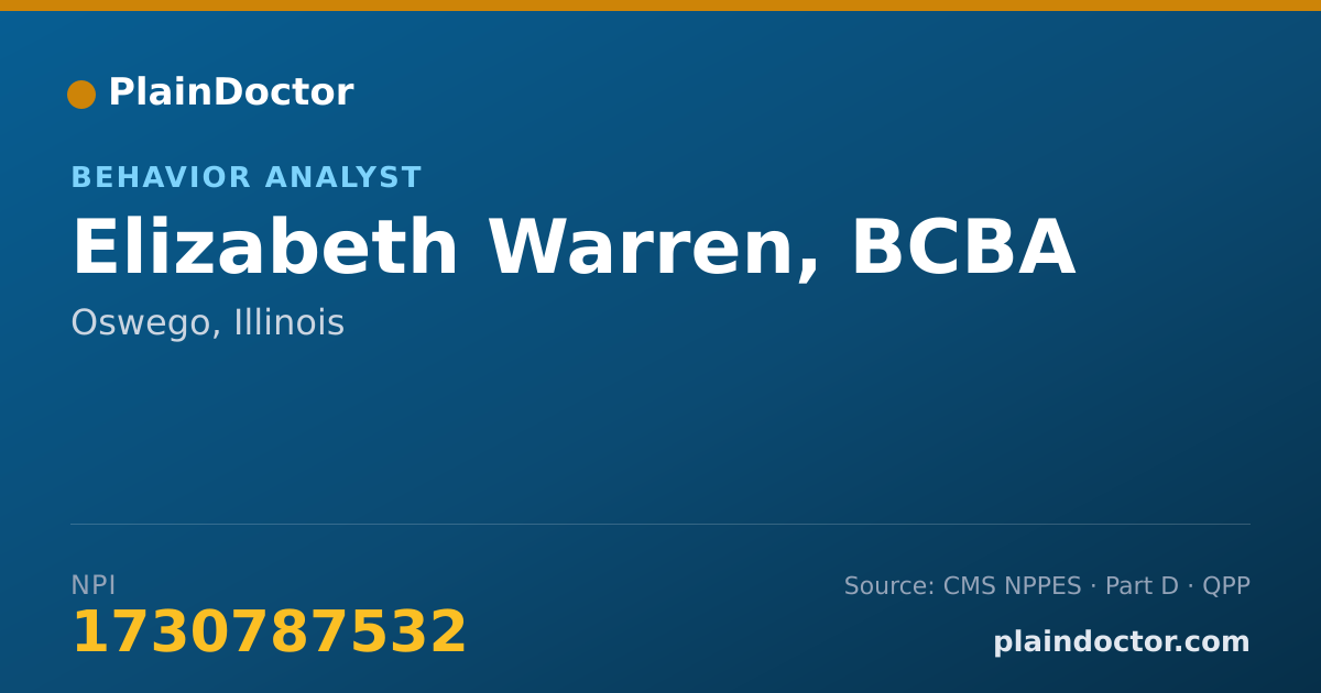 Shareable card for Elizabeth Warren, BCBA - Behavior Analyst, Oswego, IL