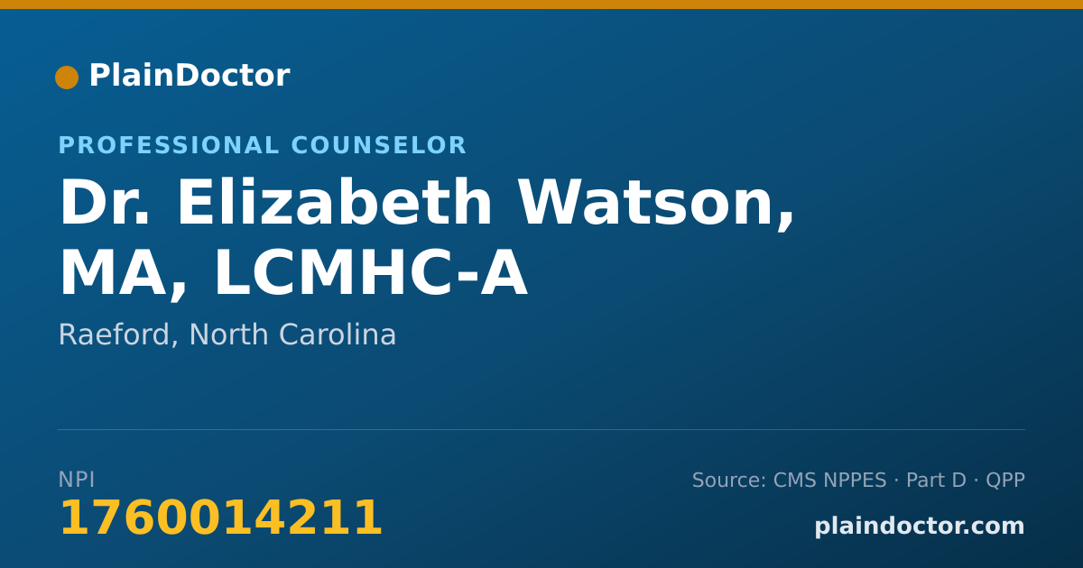 Shareable card for Elizabeth Watson, MA, LCMHC-A - Professional Counselor, Raeford, NC