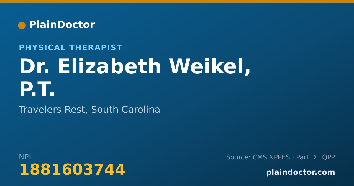 Shareable card for Elizabeth Weikel, P.T. - Physical Therapist, Travelers Rest, SC