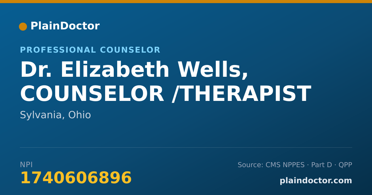 Shareable card for Elizabeth Wells, COUNSELOR /THERAPIST - Professional Counselor, Sylvania, OH
