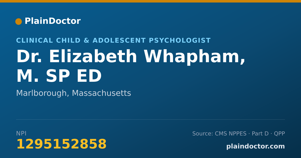 Shareable card for Elizabeth Whapham, M. SP ED - Clinical Child & Adolescent Psychologist, Marlborough, MA