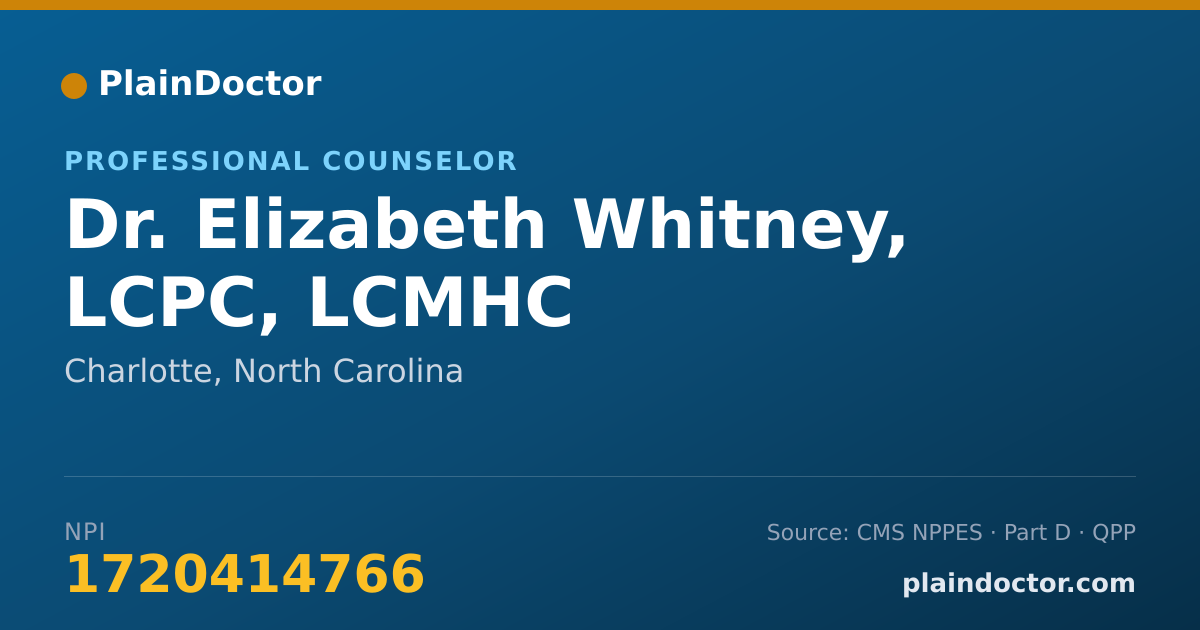 Shareable card for Elizabeth Whitney, LCPC, LCMHC - Professional Counselor, Charlotte, NC