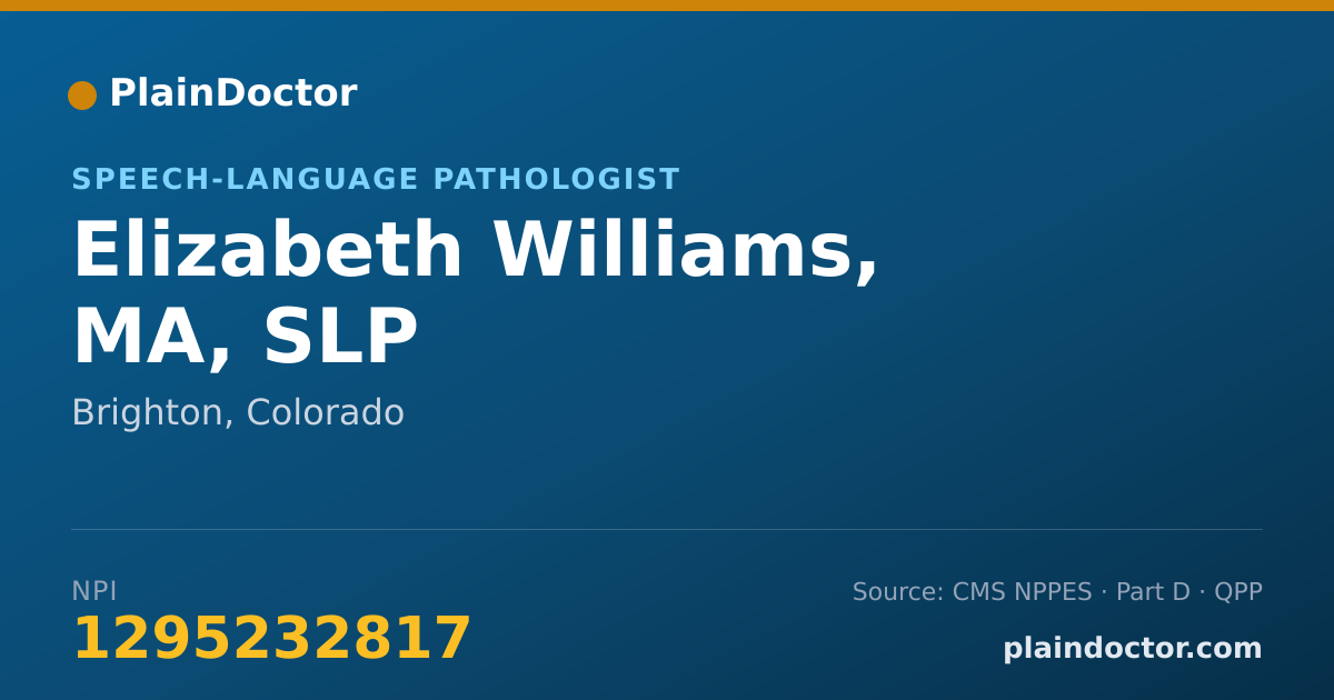 Shareable card for Elizabeth Williams, MA, SLP - Speech-Language Pathologist, Brighton, CO