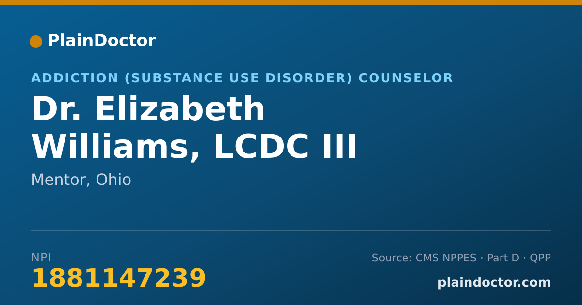 Shareable card for Elizabeth Williams, LCDC III - Addiction (Substance Use Disorder) Counselor, Mentor, OH
