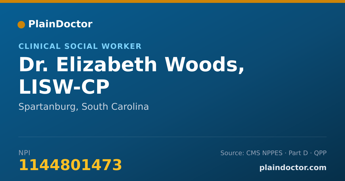 Shareable card for Elizabeth Woods, LISW-CP - Clinical Social Worker, Spartanburg, SC
