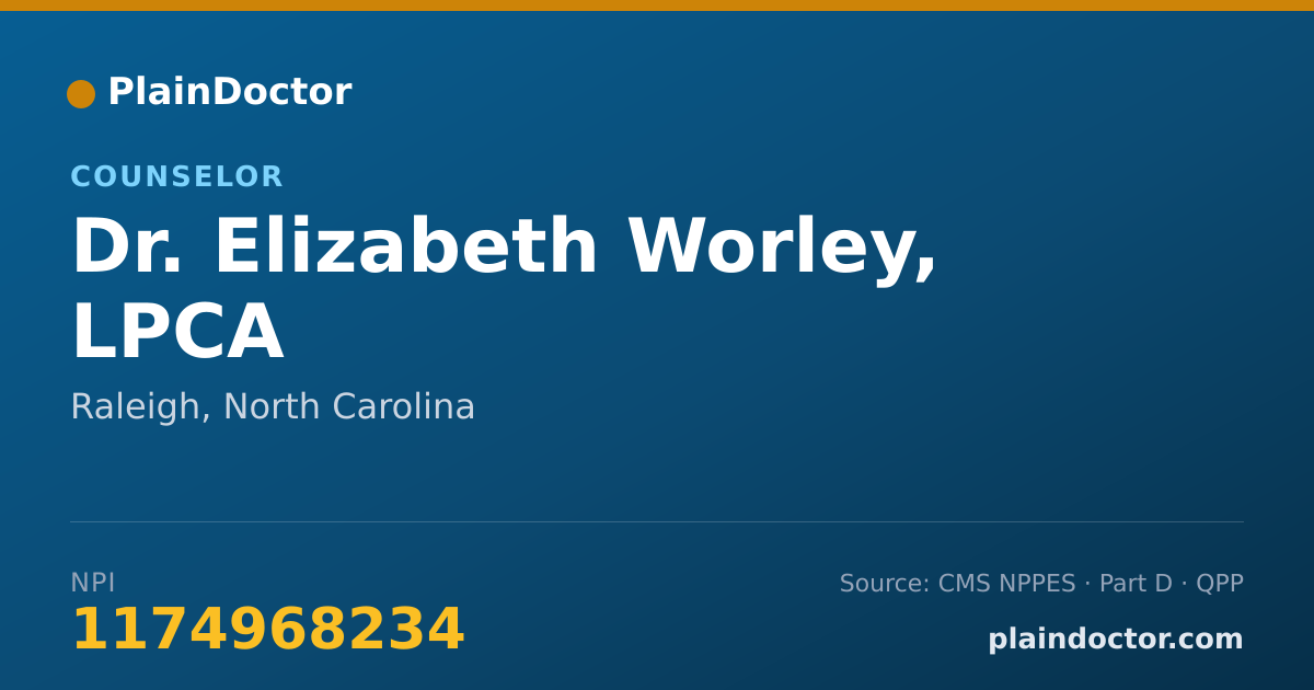 Shareable card for Elizabeth Worley, LPCA - Counselor, Raleigh, NC