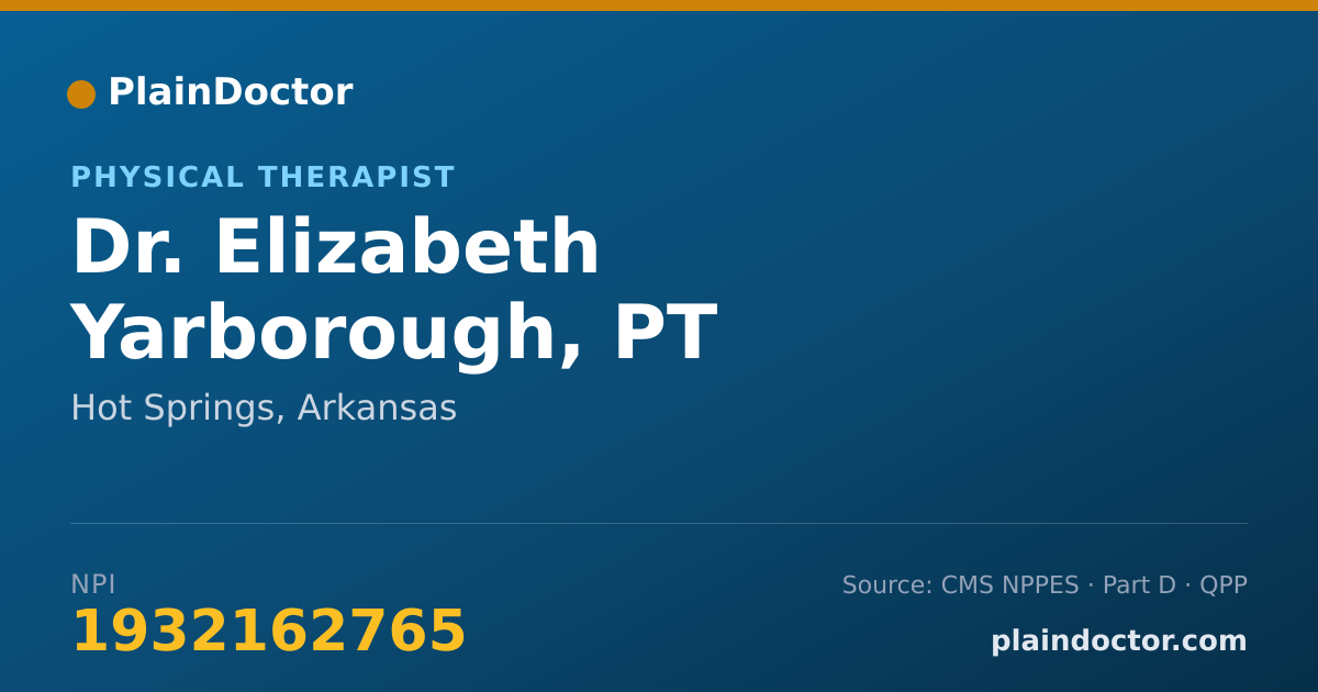 Shareable card for Elizabeth Yarborough, PT - Physical Therapist, Hot Springs, AR