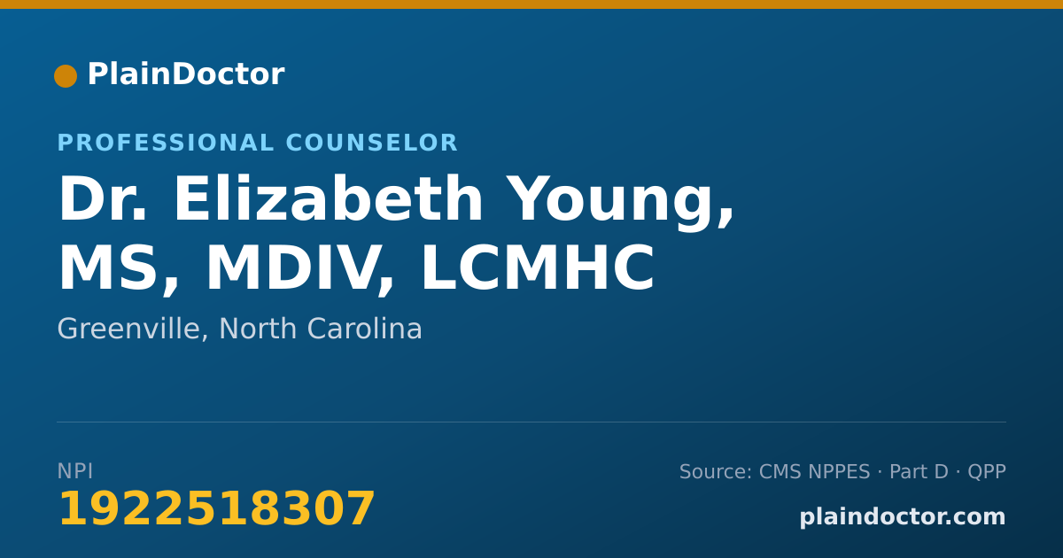 Shareable card for Elizabeth Young, MS, MDIV, LCMHC - Professional Counselor, Greenville, NC