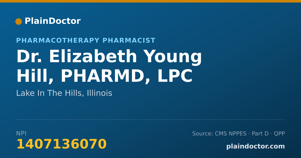 Shareable card for Elizabeth Young Hill, PHARMD, LPC - Pharmacotherapy Pharmacist, Lake In The Hills, IL