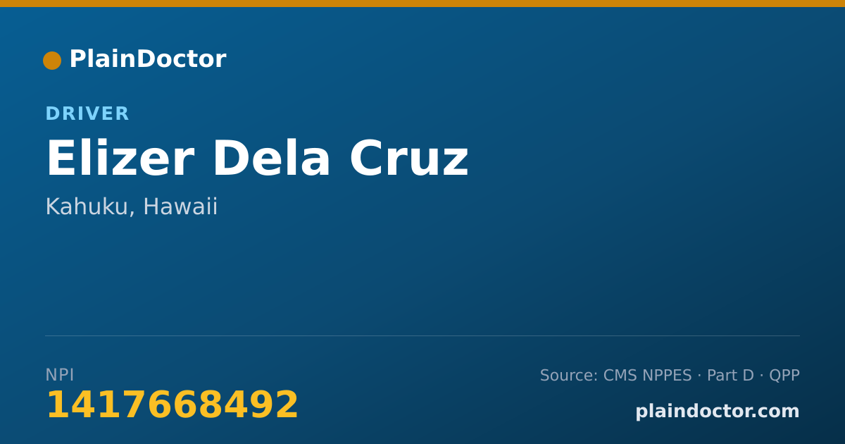 Shareable card for Elizer Dela Cruz - Driver, Kahuku, HI