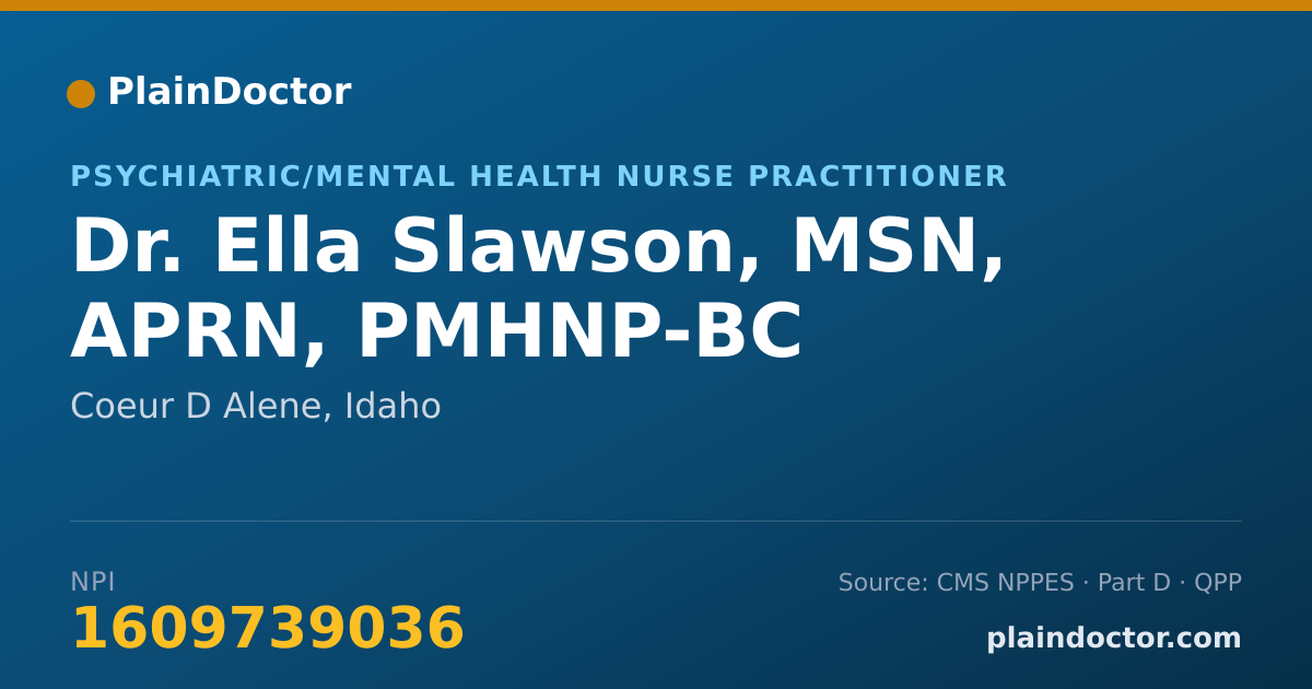Shareable card for Ella Slawson, MSN, APRN, PMHNP-BC - Psychiatric/Mental Health Nurse Practitioner, Coeur D Alene, ID