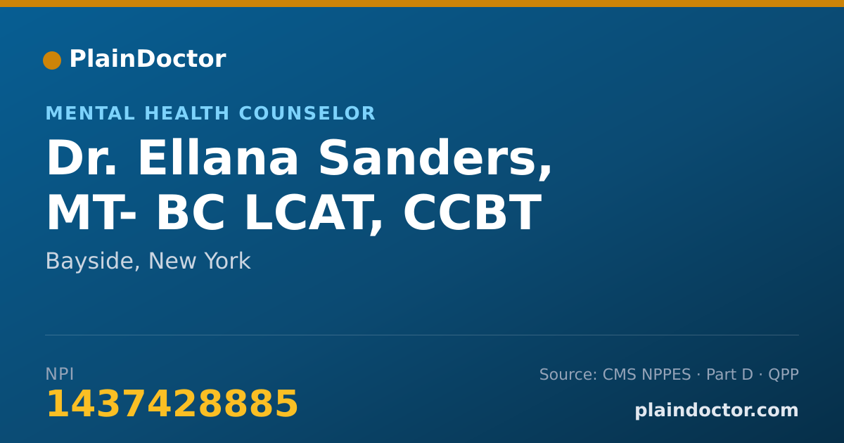 Shareable card for Ellana Sanders, MT- BC LCAT, CCBT - Mental Health Counselor, Bayside, NY