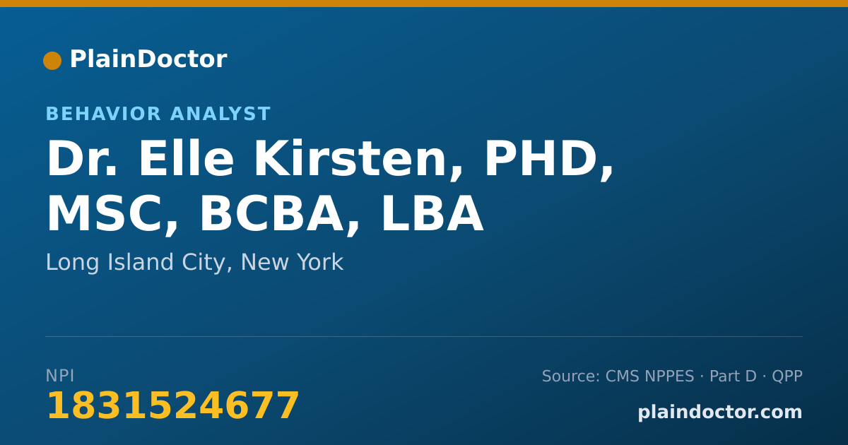 Shareable card for Elle Kirsten, PHD, MSC, BCBA, LBA - Behavior Analyst, Long Island City, NY