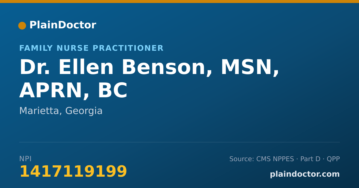 Shareable card for Ellen Benson, MSN, APRN, BC - Family Nurse Practitioner, Marietta, GA