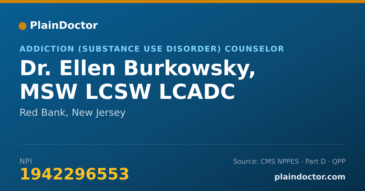 Shareable card for Ellen Burkowsky, MSW LCSW LCADC - Addiction (Substance Use Disorder) Counselor, Red Bank, NJ