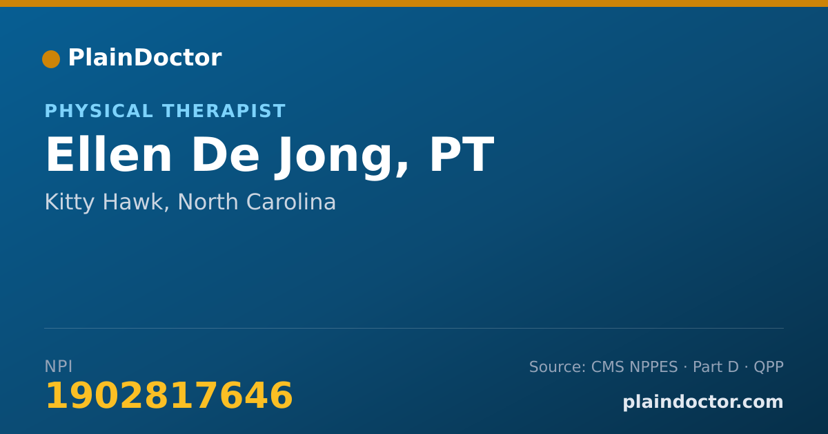 Shareable card for Ellen De Jong, PT - Physical Therapist, Kitty Hawk, NC