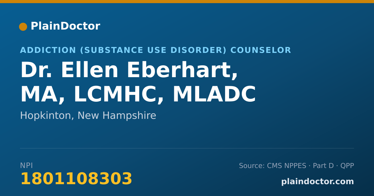 Shareable card for Ellen Eberhart, MA, LCMHC, MLADC - Addiction (Substance Use Disorder) Counselor, Hopkinton, NH