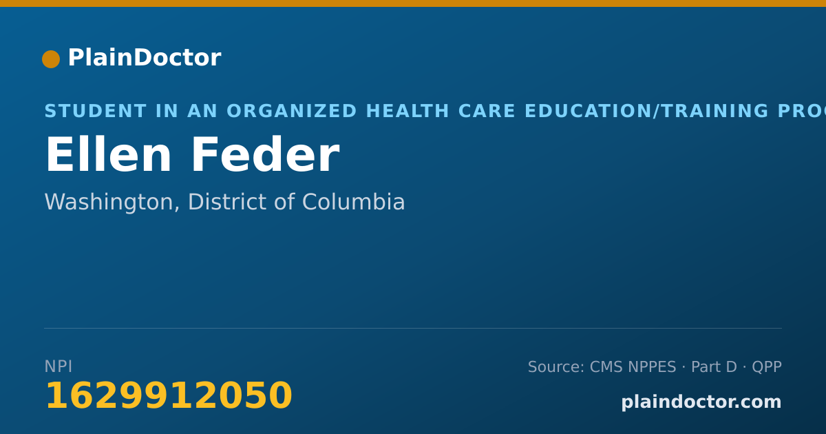 Shareable card for Ellen Feder - Student in an Organized Health Care Education/Training Program, Washington, DC