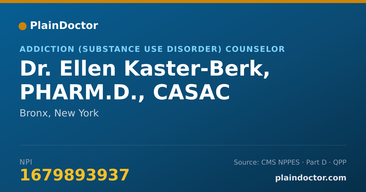 Shareable card for Ellen Kaster-Berk, PHARM.D., CASAC - Addiction (Substance Use Disorder) Counselor, Bronx, NY