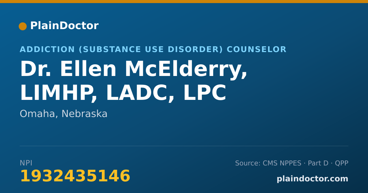 Shareable card for Ellen McElderry, LIMHP, LADC, LPC - Addiction (Substance Use Disorder) Counselor, Omaha, NE