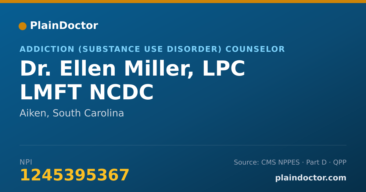 Shareable card for Ellen Miller, LPC LMFT NCDC - Addiction (Substance Use Disorder) Counselor, Aiken, SC