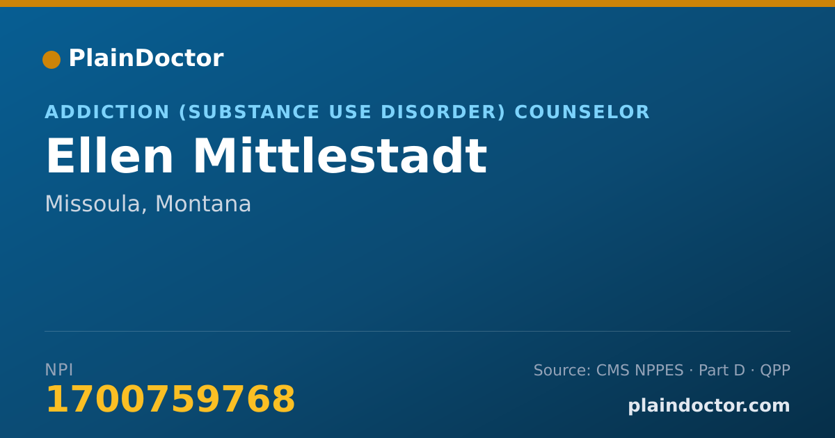 Shareable card for Ellen Mittlestadt - Addiction (Substance Use Disorder) Counselor, Missoula, MT