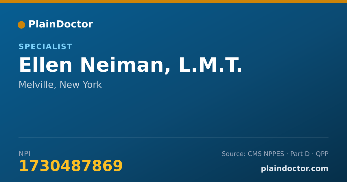 Shareable card for Ellen Neiman, L.M.T. - Specialist, Melville, NY