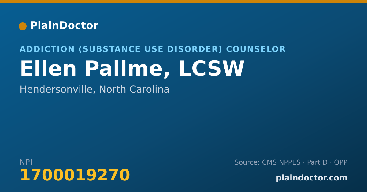 Shareable card for Ellen Pallme, LCSW - Addiction (Substance Use Disorder) Counselor, Hendersonville, NC