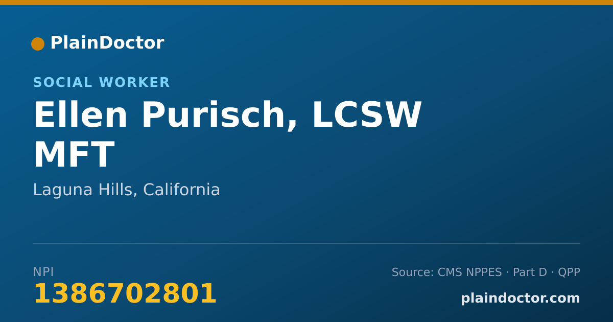 Shareable card for Ellen Purisch, LCSW MFT - Social Worker, Laguna Hills, CA