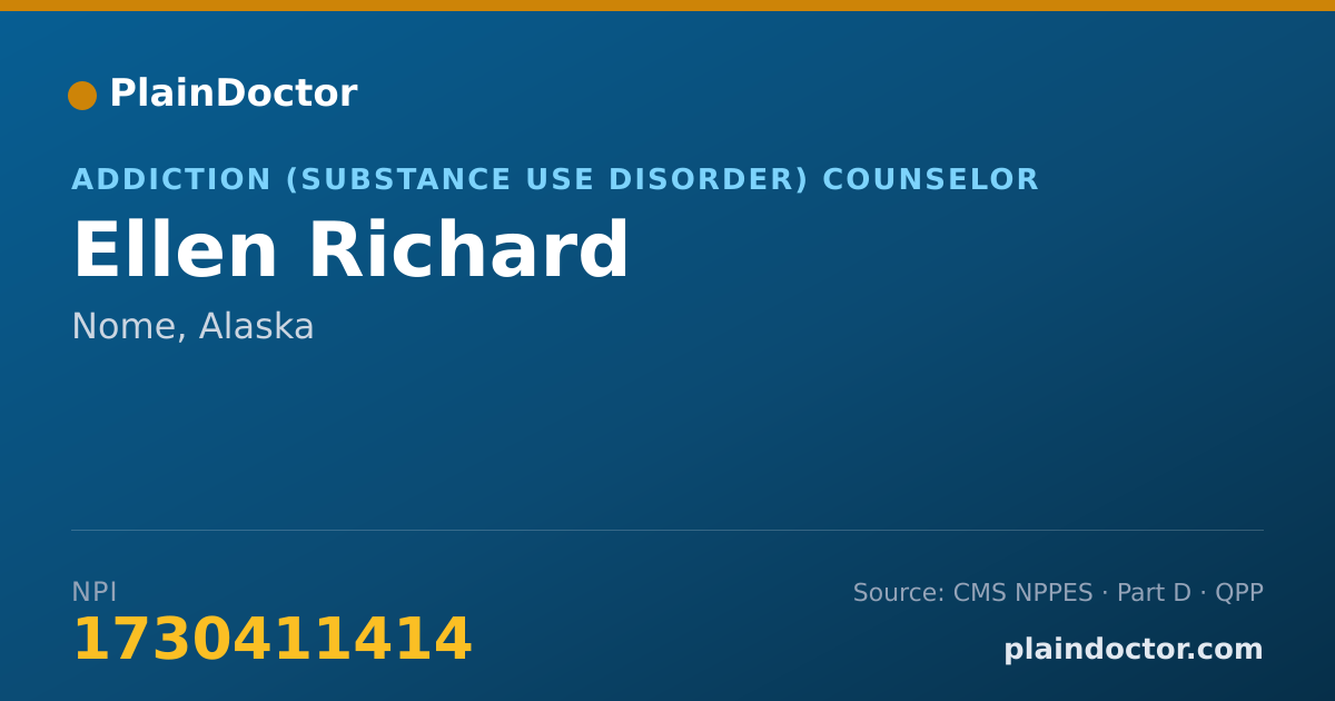 Shareable card for Ellen Richard - Addiction (Substance Use Disorder) Counselor, Nome, AK