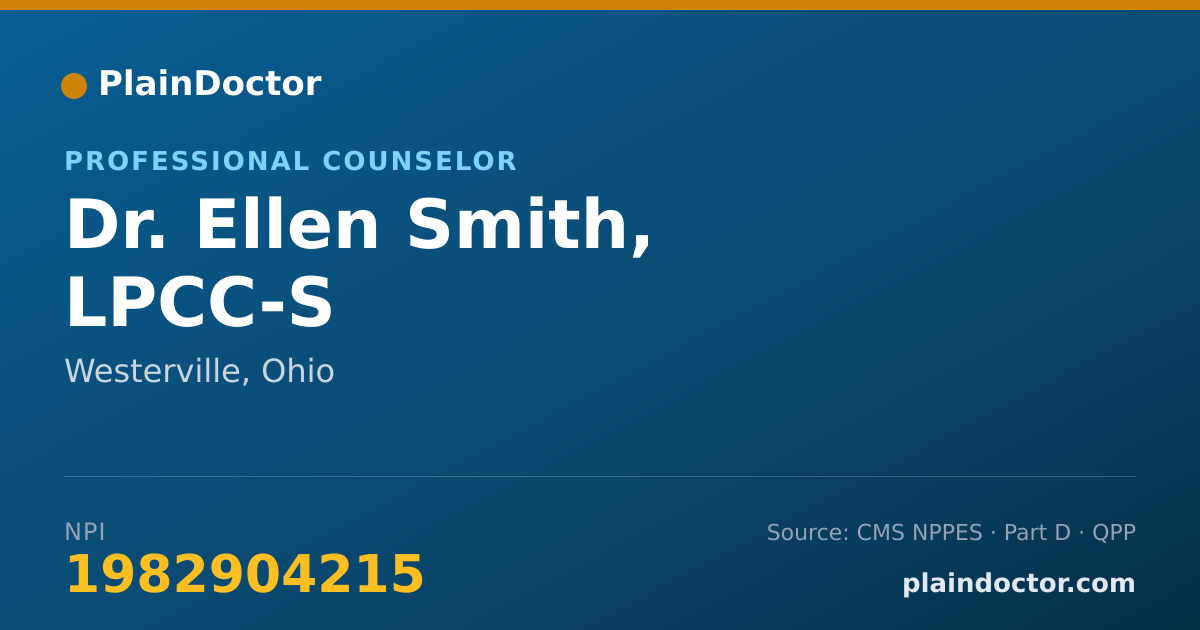 Shareable card for Ellen Smith, LPCC-S - Professional Counselor, Westerville, OH
