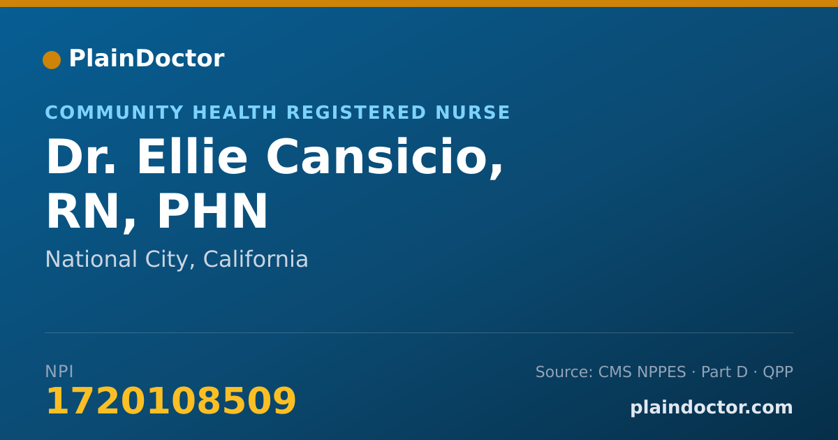 Shareable card for Ellie Cansicio, RN, PHN - Community Health Registered Nurse, National City, CA