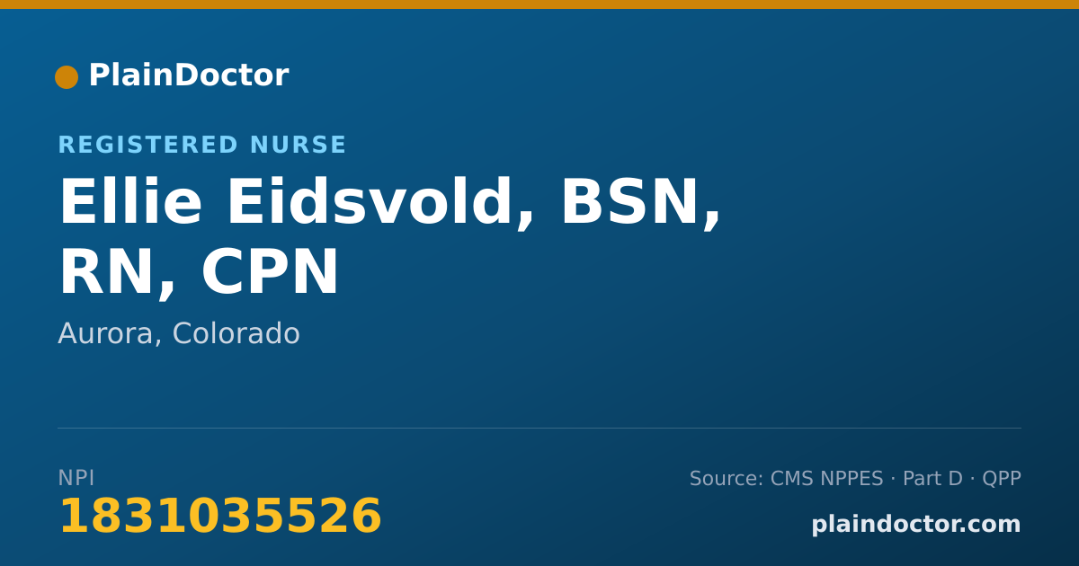 Shareable card for Ellie Eidsvold, BSN, RN, CPN - Registered Nurse, Aurora, CO