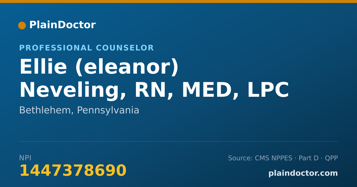 Shareable card for Ellie (eleanor) Neveling, RN, MED, LPC - Professional Counselor, Bethlehem, PA