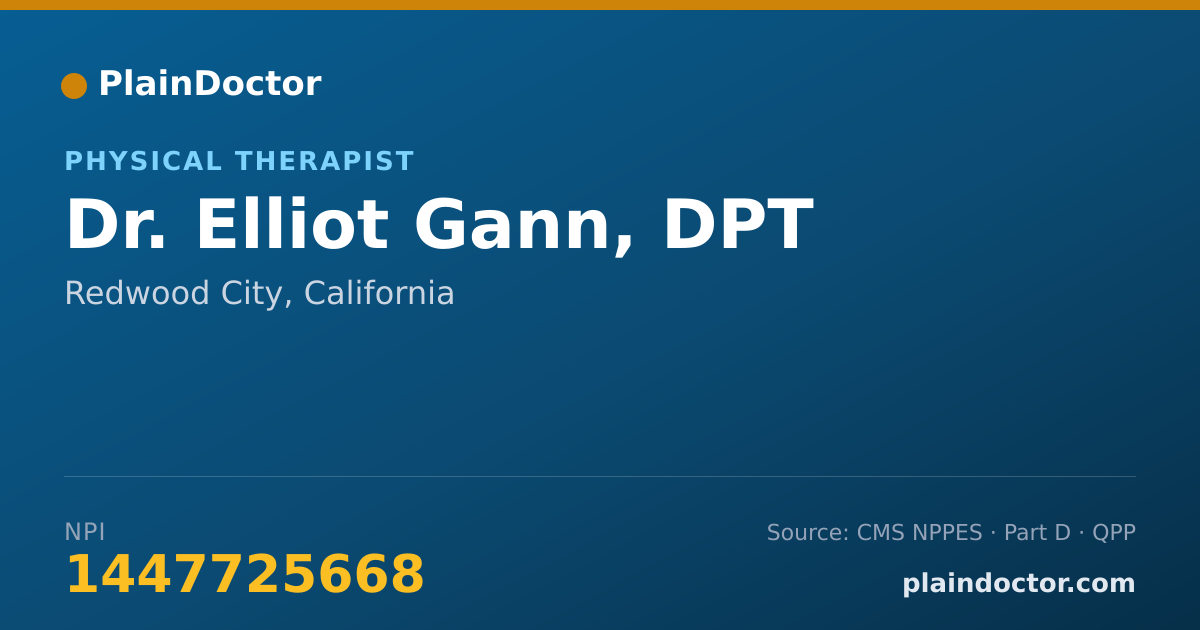 Shareable card for Elliot Gann, DPT - Physical Therapist, Redwood City, CA