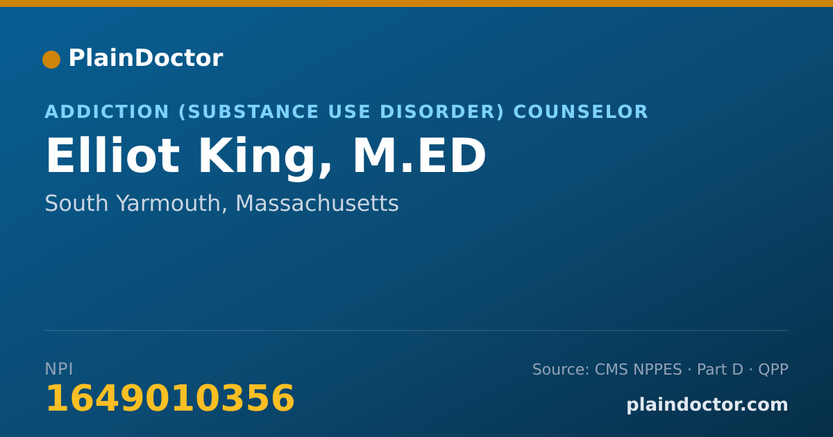Shareable card for Elliot King, M.ED - Addiction (Substance Use Disorder) Counselor, South Yarmouth, MA