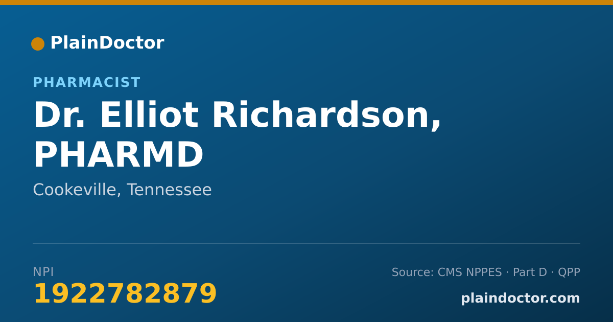 Shareable card for Elliot Richardson, PHARMD - Pharmacist, Cookeville, TN