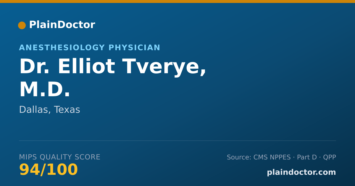 Shareable card for Elliot Tverye, M.D. - Anesthesiology Physician, Dallas, TX