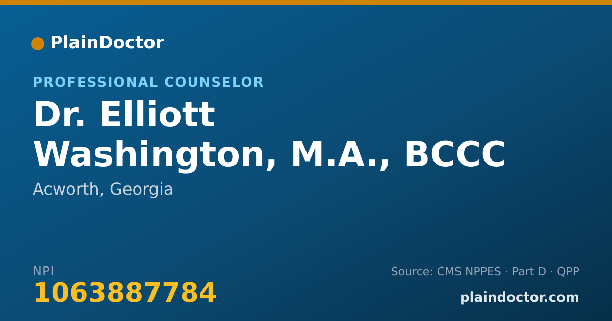 Shareable card for Elliott Washington, M.A., BCCC - Professional Counselor, Acworth, GA