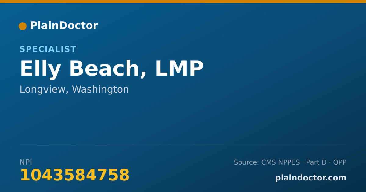 Shareable card for Elly Beach, LMP - Specialist, Longview, WA