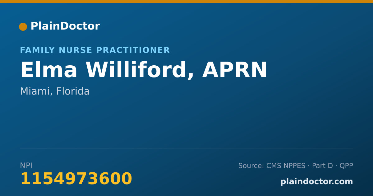 Shareable card for Elma Williford, APRN - Family Nurse Practitioner, Miami, FL