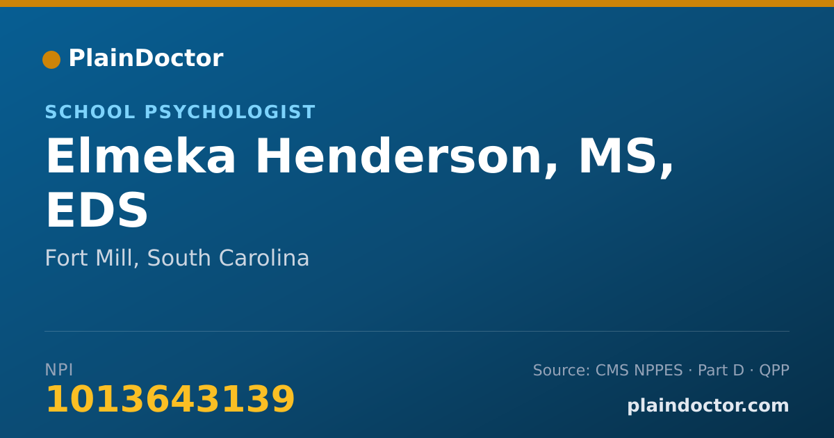 Shareable card for Elmeka Henderson, MS, EDS - School Psychologist, Fort Mill, SC