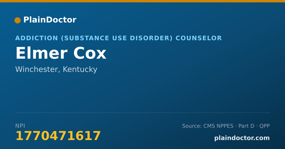 Shareable card for Elmer Cox - Addiction (Substance Use Disorder) Counselor, Winchester, KY