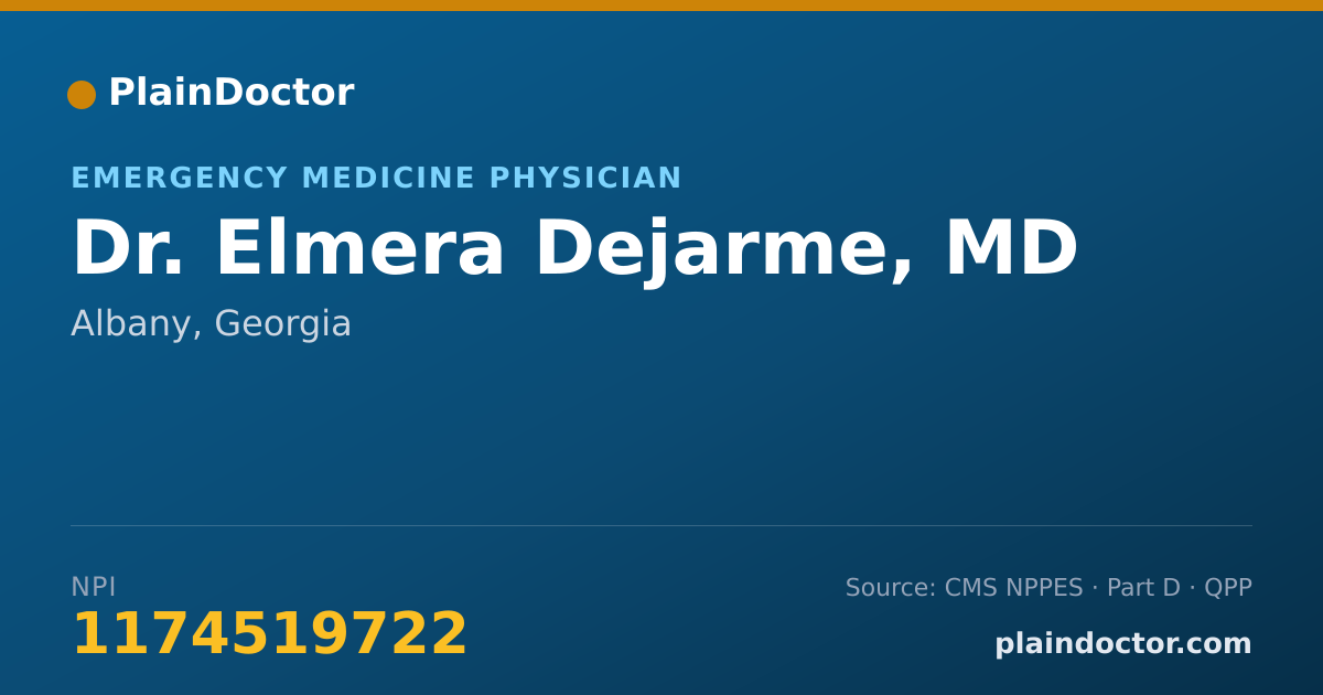 Shareable card for Elmera Dejarme, MD - Emergency Medicine Physician, Albany, GA