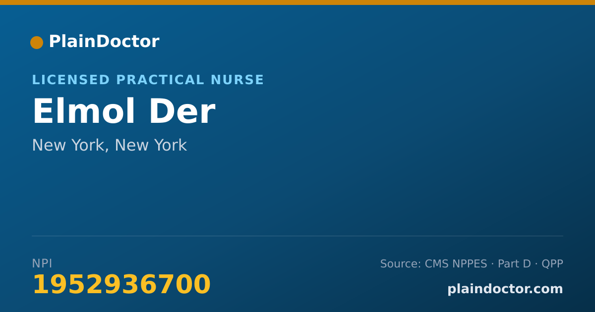 Shareable card for Elmol Der - Licensed Practical Nurse, New York, NY
