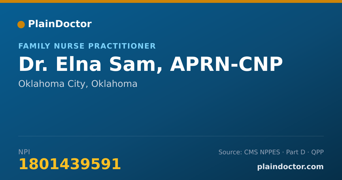 Shareable card for Elna Sam, APRN-CNP - Family Nurse Practitioner, Oklahoma City, OK