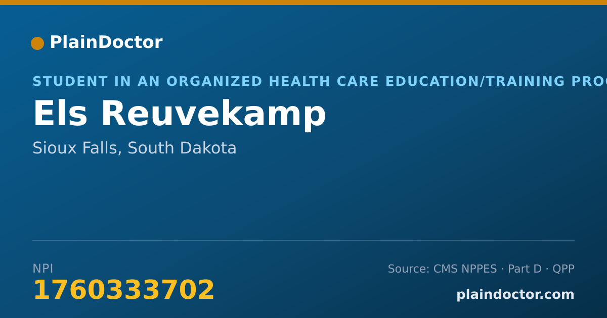 Shareable card for Els Reuvekamp - Student in an Organized Health Care Education/Training Program, Sioux Falls, SD