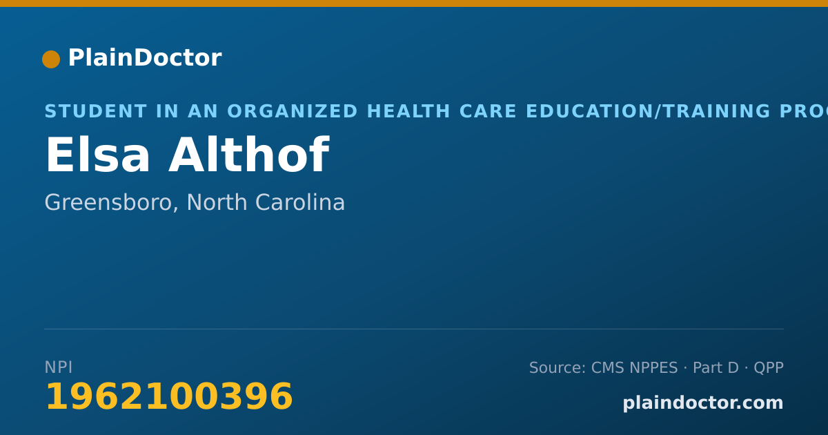 Shareable card for Elsa Althof - Student in an Organized Health Care Education/Training Program, Greensboro, NC