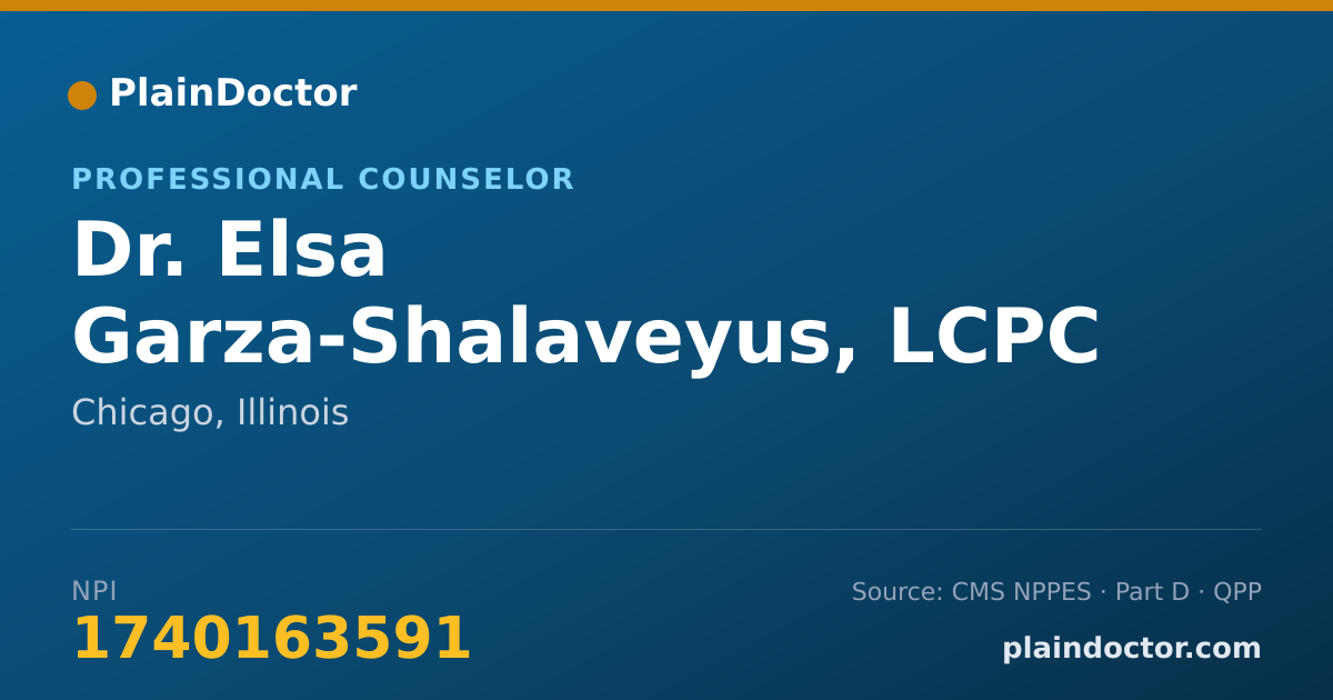 Shareable card for Elsa Garza-Shalaveyus, LCPC - Professional Counselor, Chicago, IL