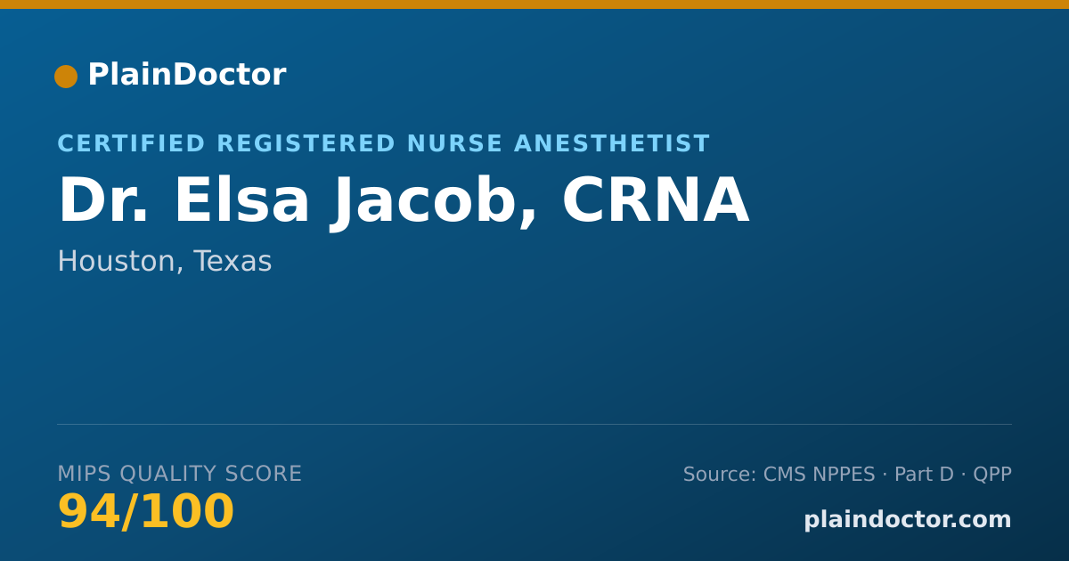 Shareable card for Elsa Jacob, CRNA - Certified Registered Nurse Anesthetist, Houston, TX
